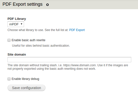 PDF Export settings dialogue box