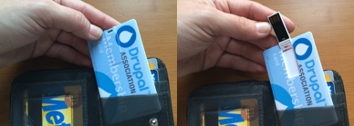 membership card in wallet and usb opened